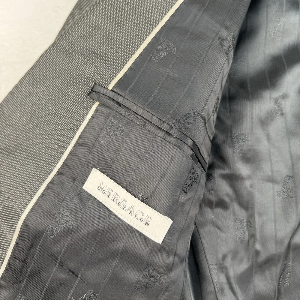 Versace Collection Silk Wool Blazer Men's 40L Birds Eye Medusa Lining Sport Coat